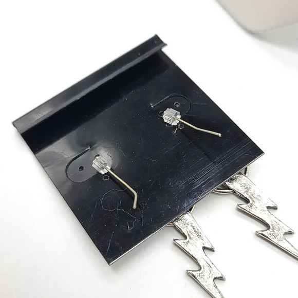 Lindenwold Silver Tone Lightning Bolt Layer Dangle Earrings Halloween - Picture 4 of 4